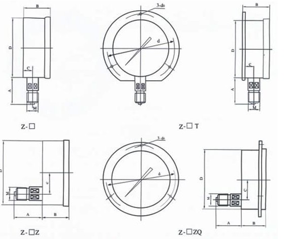 真空壓(ya)力表外(wai)形尺寸(cùn)圖